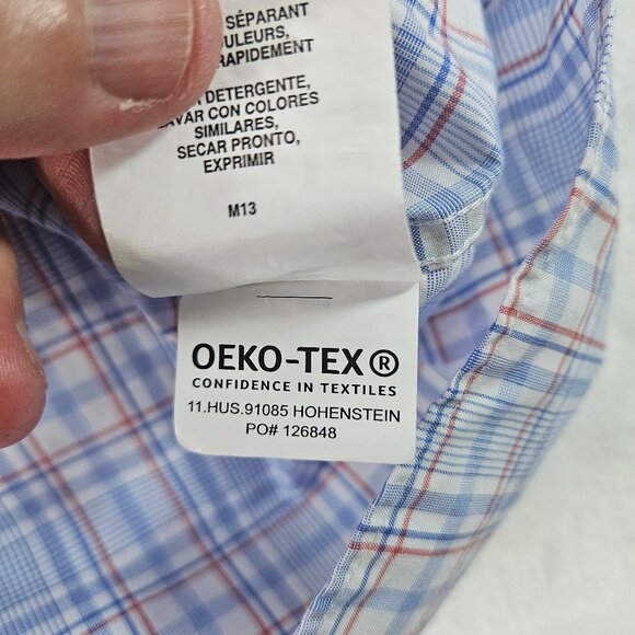 Tommy Hilfiger Shirt Men's Size L 16 34/35 Blue Plaid Wrinkle Free Long Sleeve - Picture 7 of 10